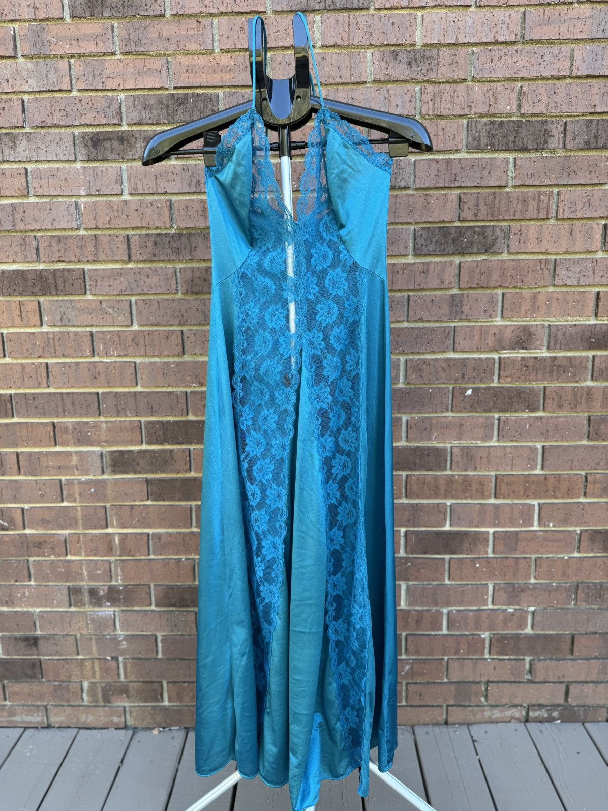 Other Vtg Val Mode Lingerie Slip Dress Nightgown Teal Lace Long Size S / US 4 / IT 40 - 2 Thumbnail