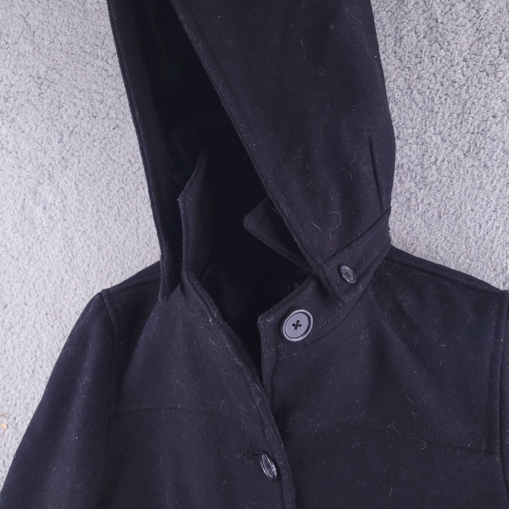 Gap Gap Coat Womens Small Wool Black Hood Overcoat pea Coat - Overcoat - Hooded - Wool - Black - Gap - Womens - Small - Coat Size S / US 4 / IT 40 - 6 Thumbnail