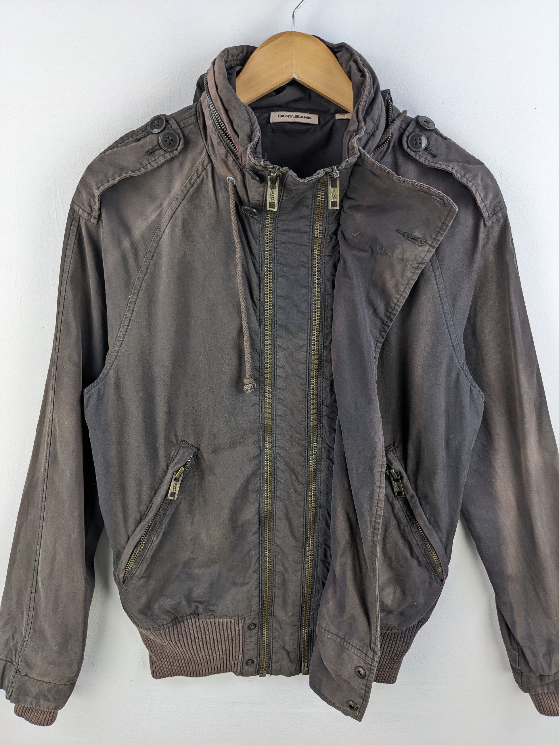 DKNY × Vintage Vintage DKNY Jacket Hoodie Military Style Sun Faded Size US M / EU 48-50 / 2 - 11 Thumbnail