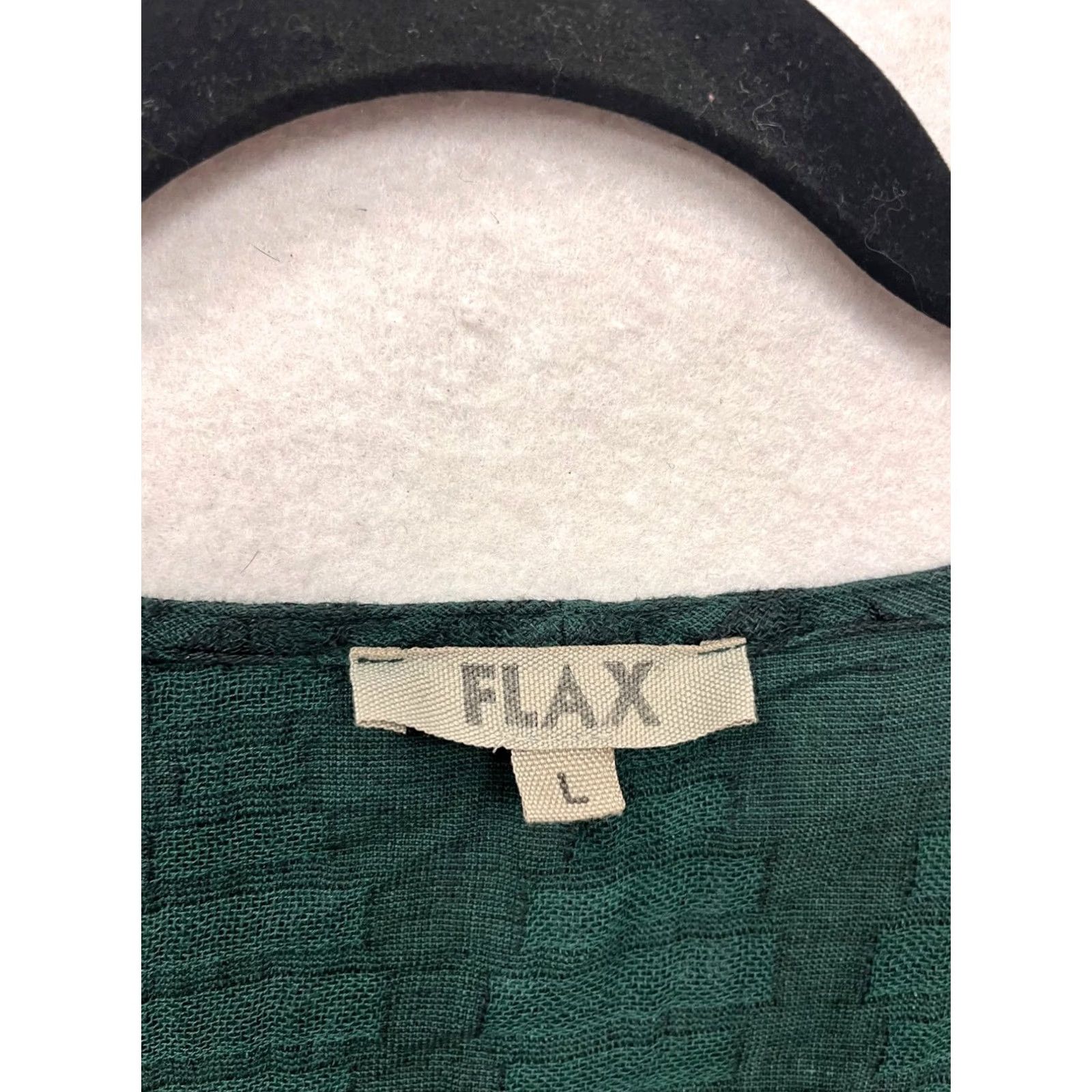 FLAX FLAX Blouse Long Sleeve Top Unisex Adults L Green Linen-Cotton Blend Patterned 167A Size L / US 10 / IT 46 - 3 Thumbnail