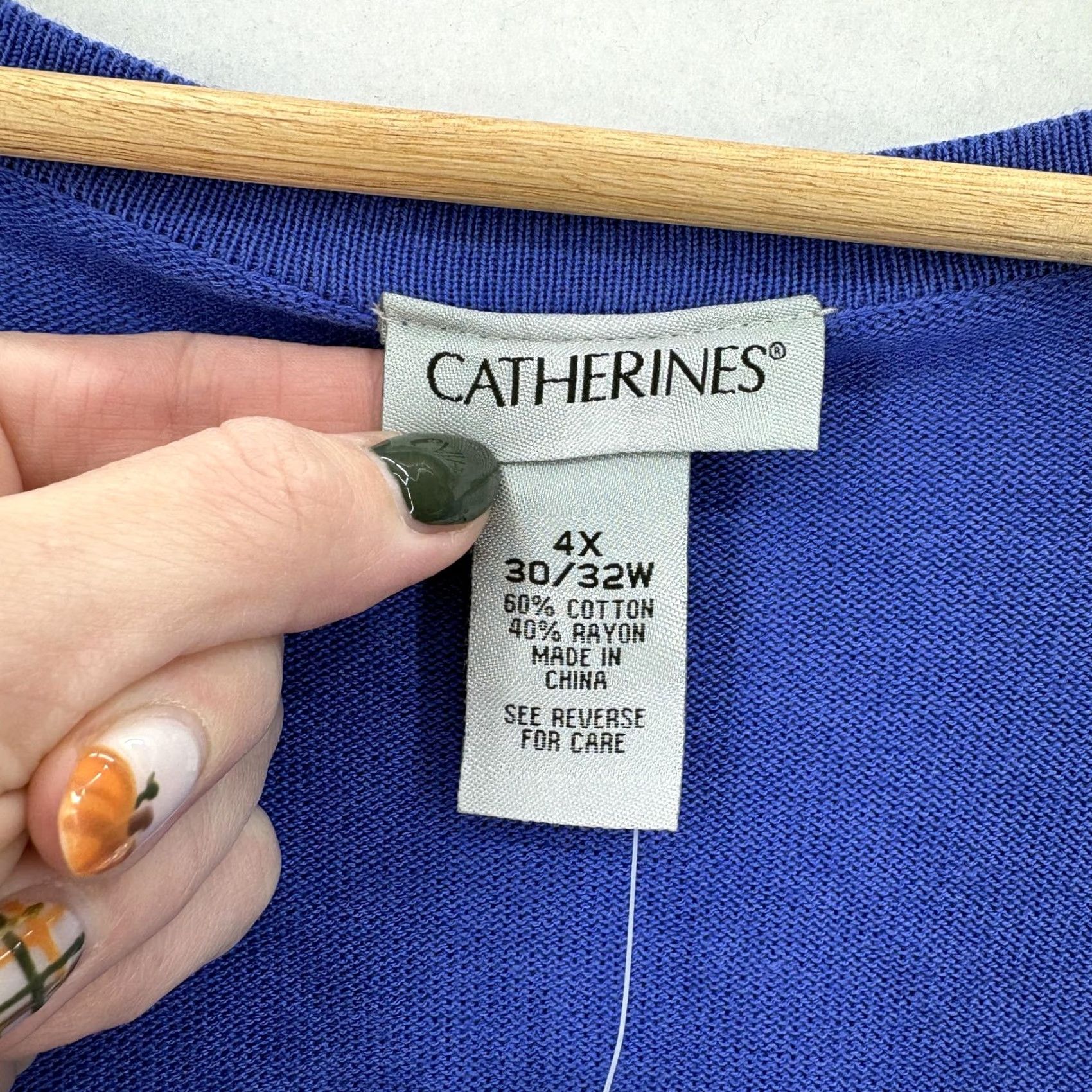 Vintage Catherine's Sweater Womens 4X 30/32W Blue Button Front Cardigan Plus Size V Neck Shirt Womens 4X Blue Cardigan Size XXL / US 16-18 / IT 52-54 - 3 Thumbnail