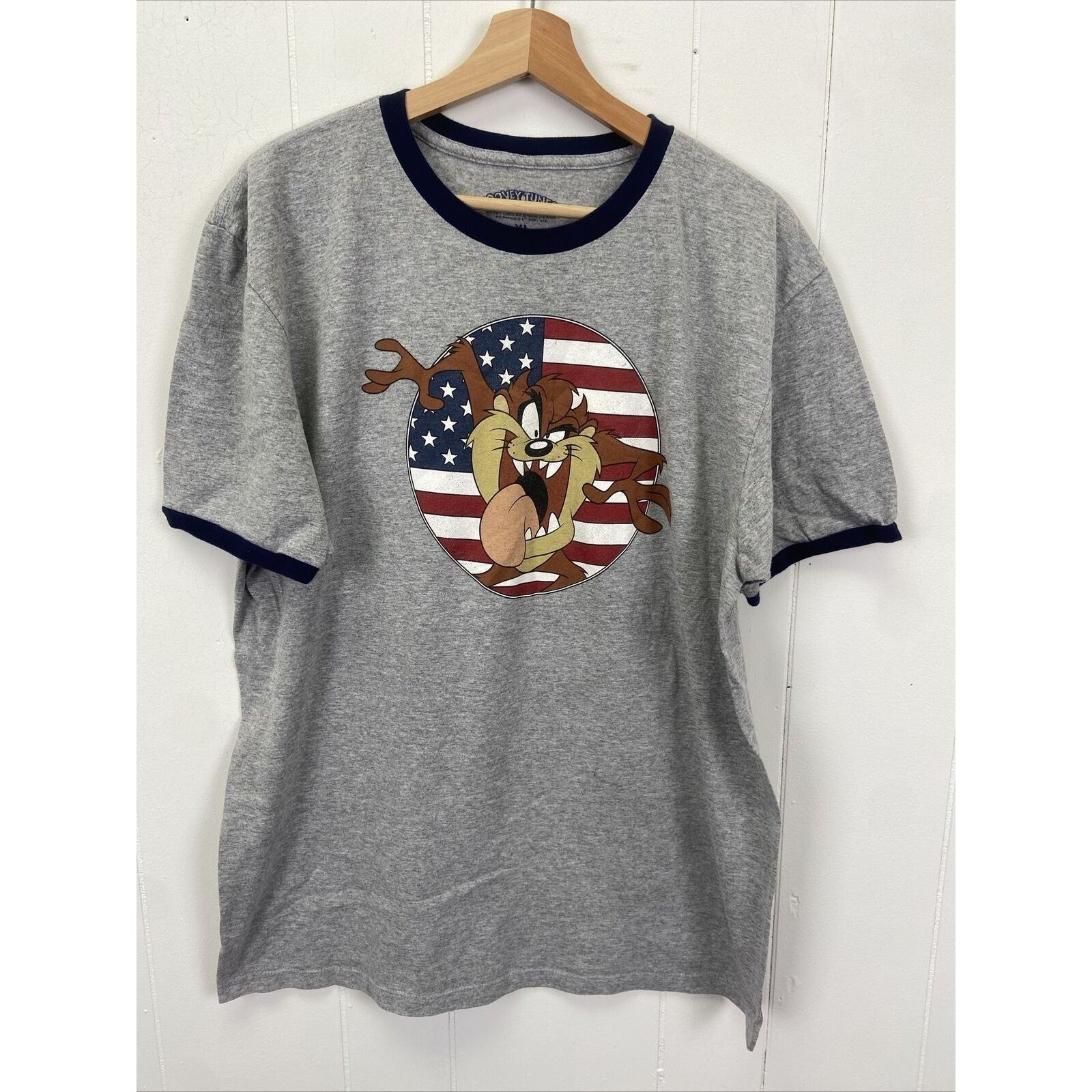 The Unbranded Brand Taz Looney Tunes American Flag Print Ringer T-Shirt Size XL Size US XL / EU 56 / 4 - 1 Thumbnail