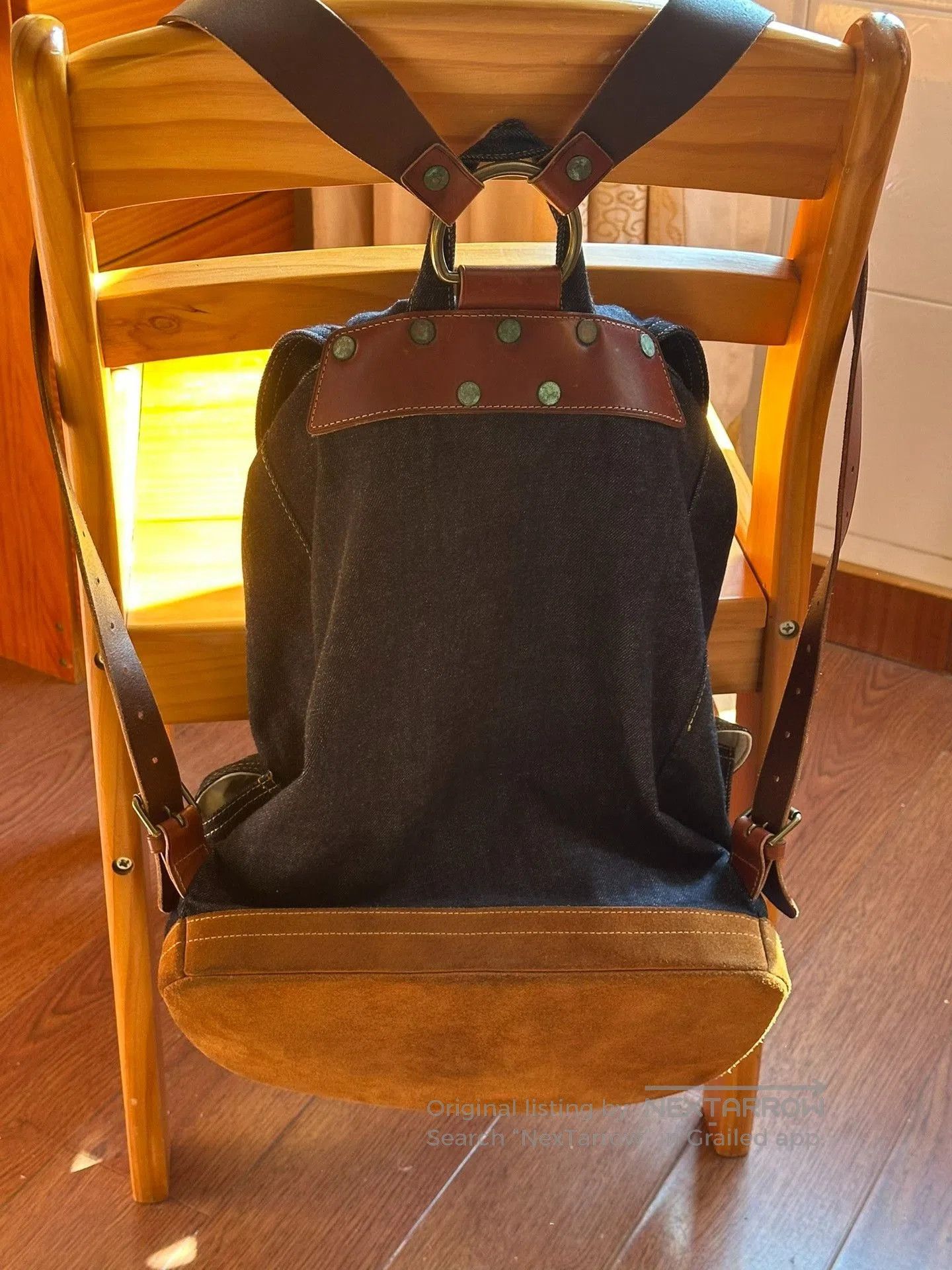 Vintage Leather Strapped Black Backpack. Size ONE SIZE - 4 Thumbnail