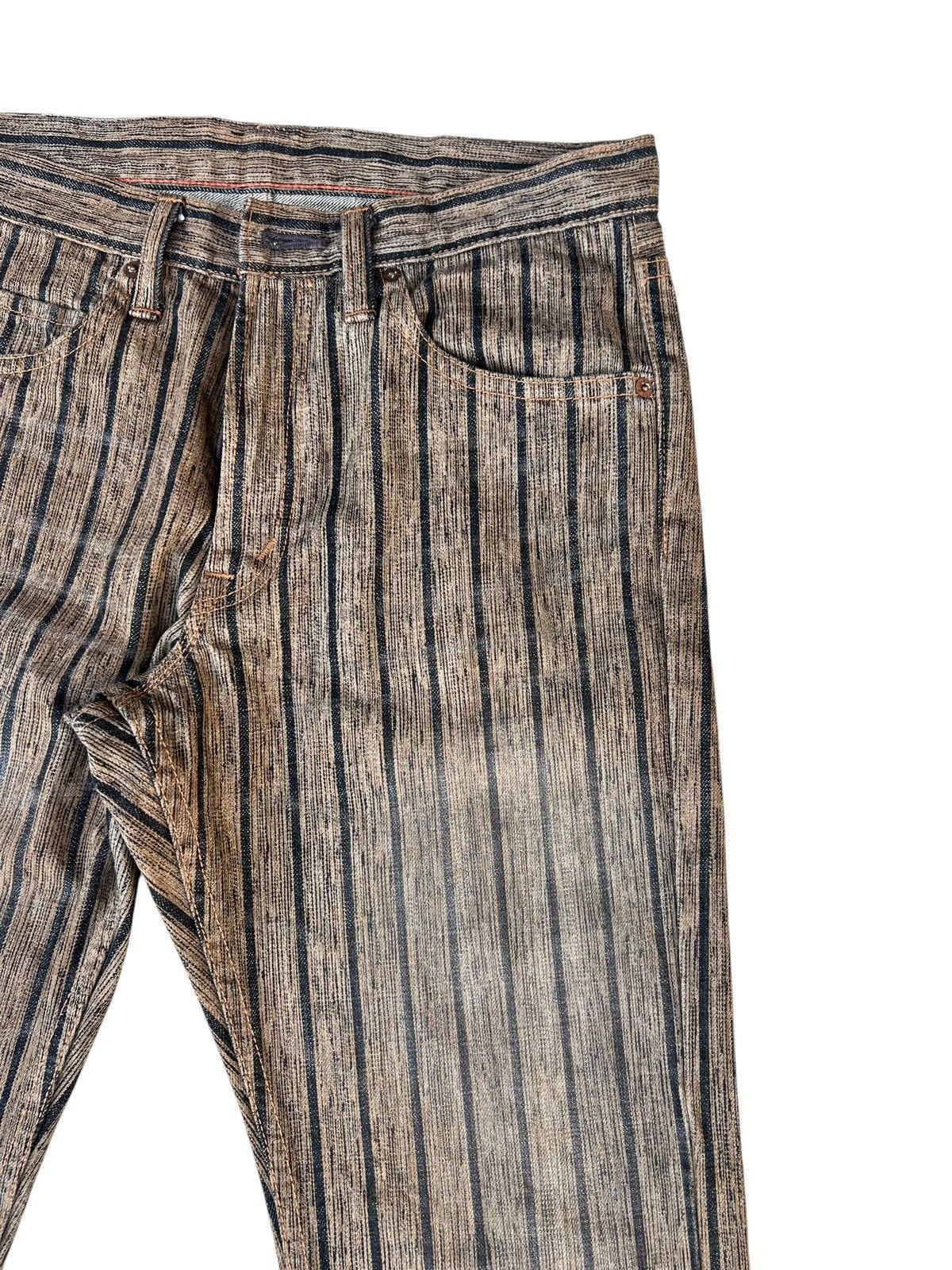 Schlussel Vintage BLUE WAY Japan Faded Striped Denim Flare Jeans Size US 32 / EU 48 - 11 Thumbnail