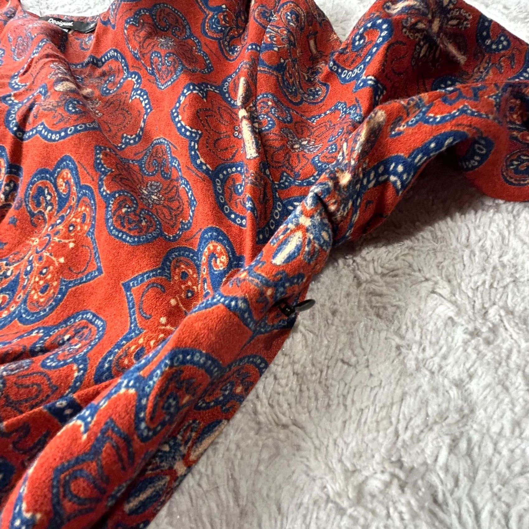 Desigual Desigual Tina Dress 38 Red/Blue Paisley Print 3/4 Sleeve Mini Shift Womens Size XS / US 0-2 / IT 36-38 - 5 Thumbnail