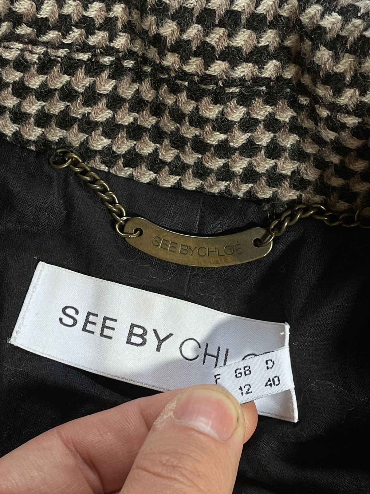 Chloe × See by Chloe See By Chloe Wool Belt Coat Houndstooth Size M / US 6-8 / IT 42-44 - 13 Thumbnail