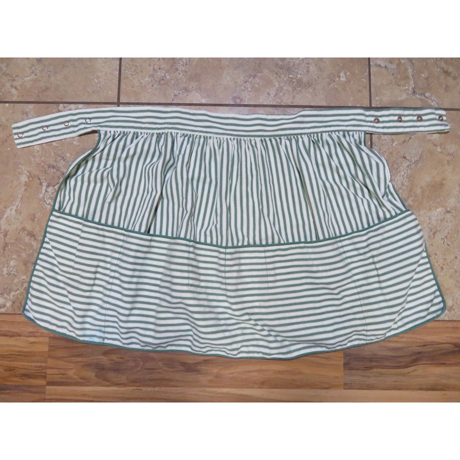 Other Kay Shannon Waitress Apron Green White Striped 1940s50s Size 28 - 1 Thumbnail