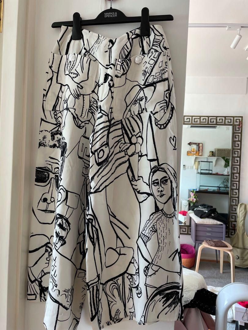 image of Emilio Pucci Printed Pants in White/Black, Women's (Size 26)