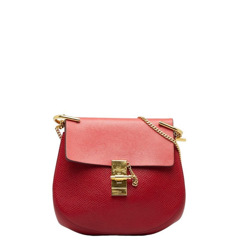 image of Chloe Leather Medium Drew Crossbody Bag in Red, Women's