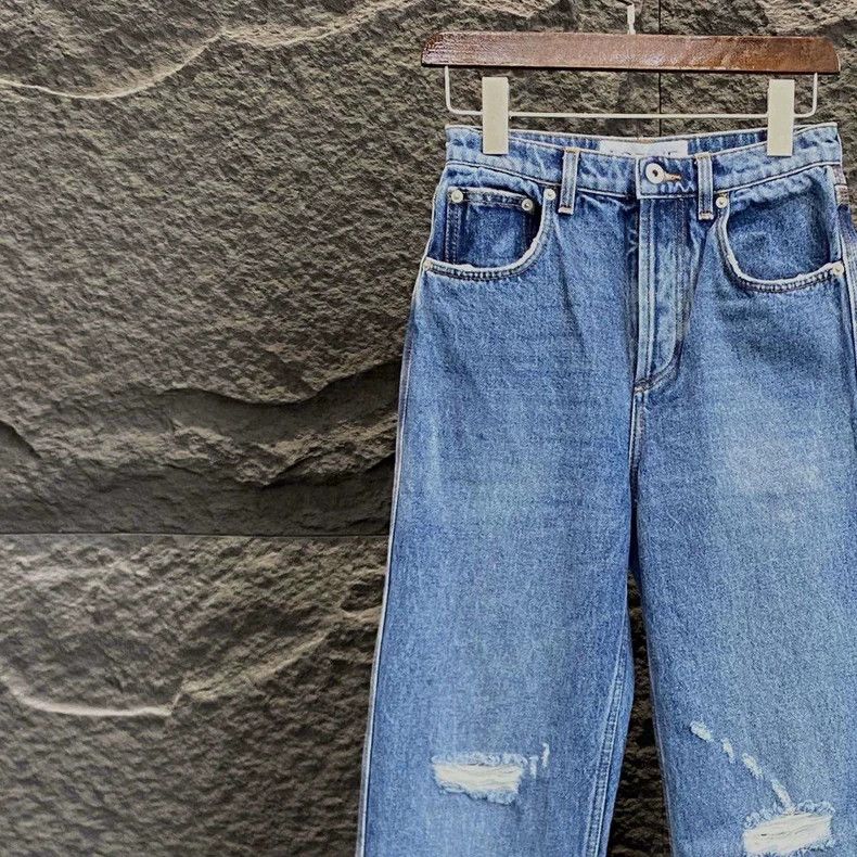 Loewe LOEWE Solid color old knife cut and hole design jeans for Size 25" / US 0 / IT 36 - 3 Thumbnail