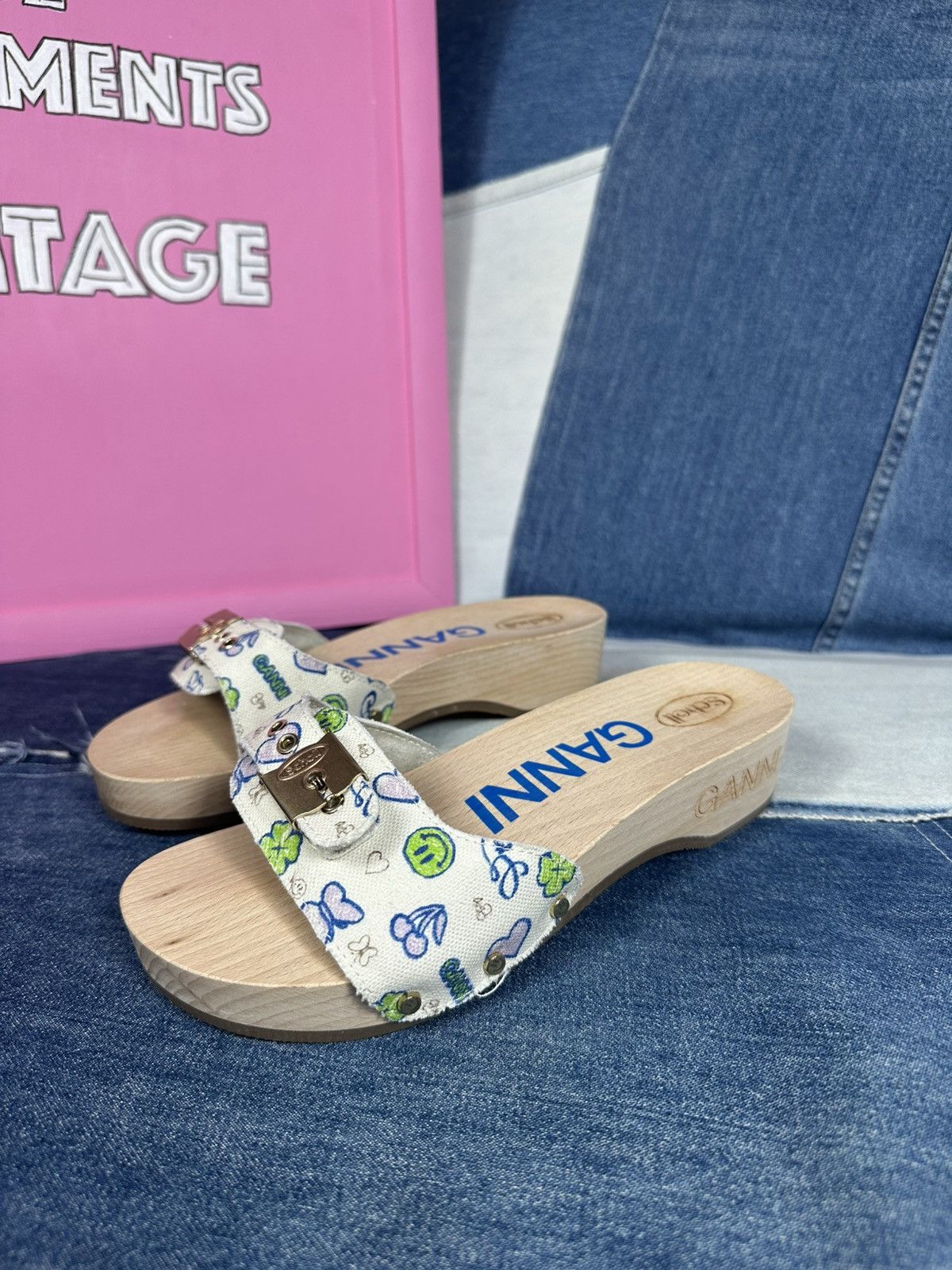 Ganni Ganni x DR. Scholl's Clog Slides Wooden Platform Sandals Size US 5 / IT 35 - 2 Thumbnail