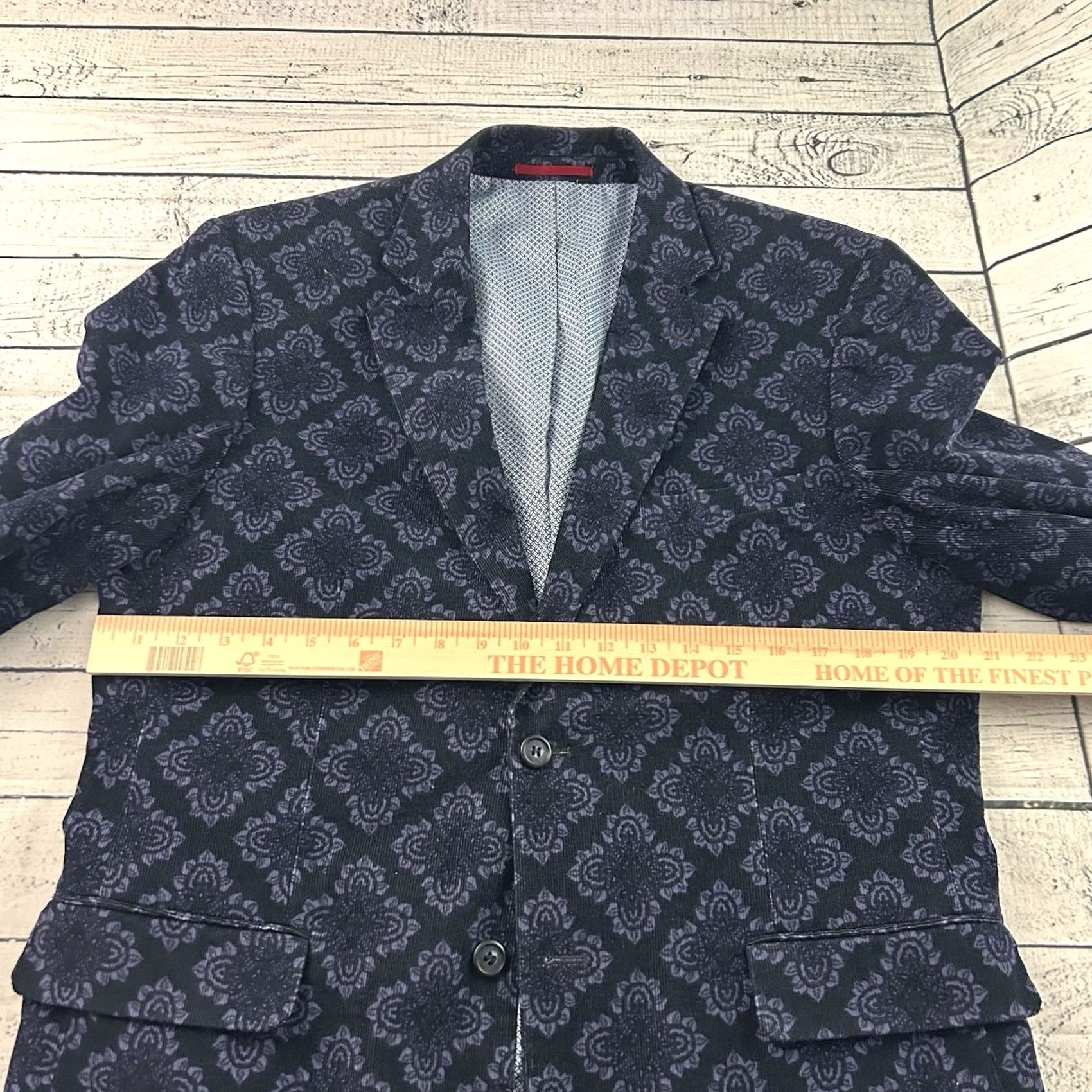 Vintage Alan Flusser Blazer Jacket Men M Corduroy Floral Blue Two-Button Notch Lapel Vintage No N/A Size 40R - 4 Thumbnail