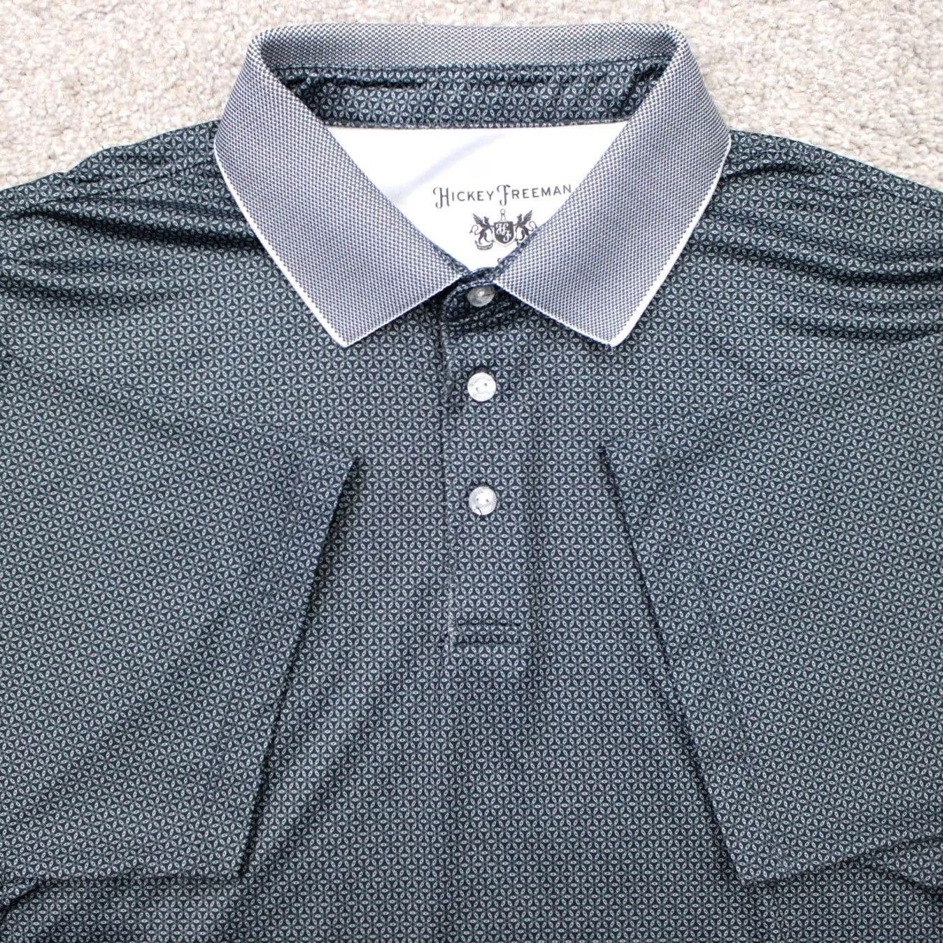 Vintage Hickey Freeman Polo Shirt Mens 2XL Gray Geometric Golf Poly Stretch S/S Polo Shirt Regular Fit Mens Casual Shirt Size US XXL / EU 58 / 5 - 2 Thumbnail