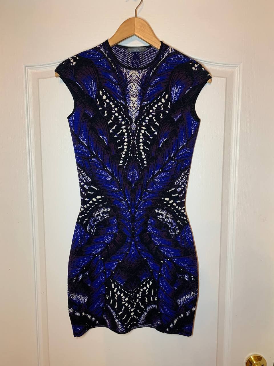 image of Grail Alexander Mcqueen Butterfly Wool Mini Dress in Dark Blue, Women's (Size XS)