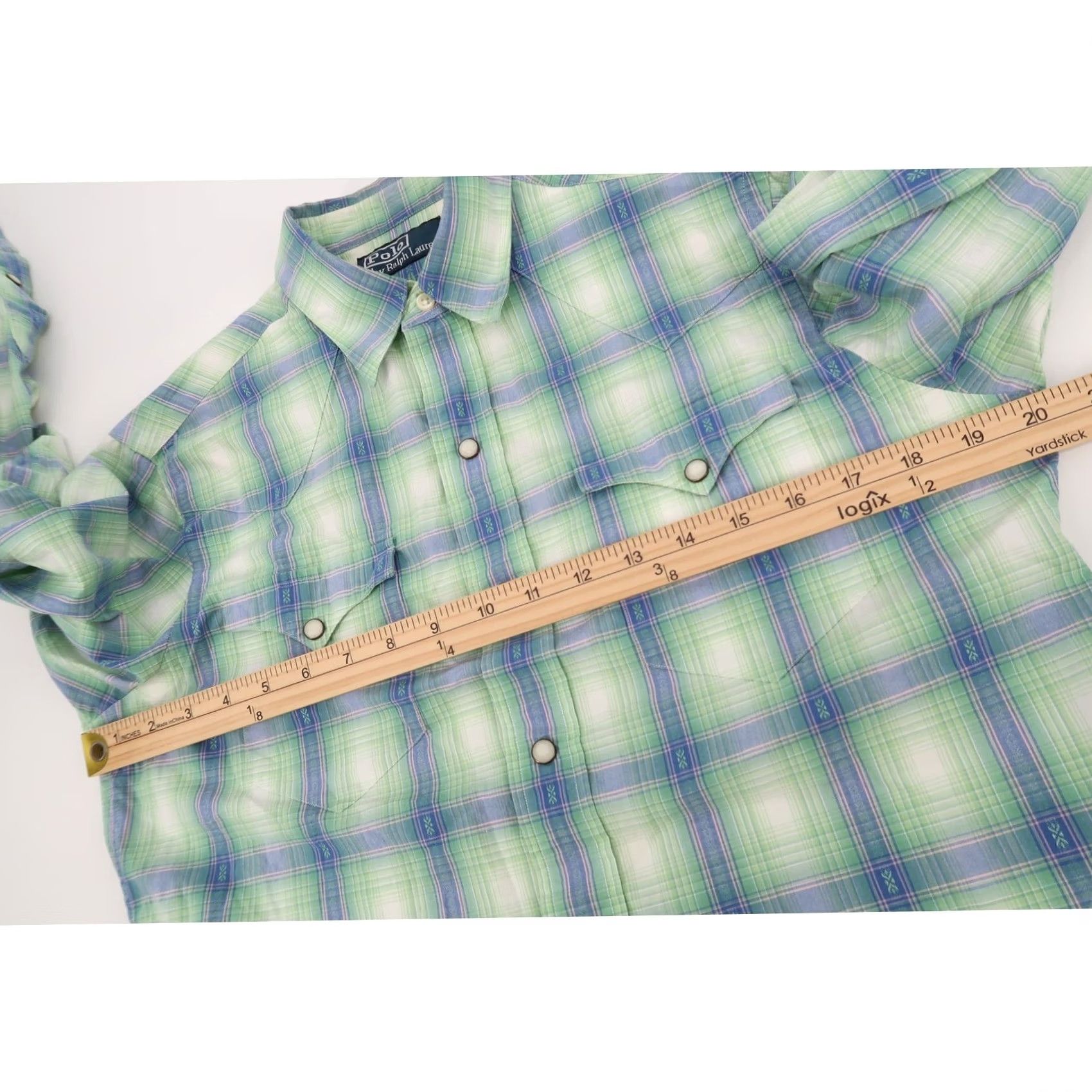 Polo Ralph Lauren Polo Ralph Lauren Western Shirt Mens Small Green Blue Plaid Pearl Snap Long Sleeve Size US S / EU 44-46 / 1 - 7 Thumbnail