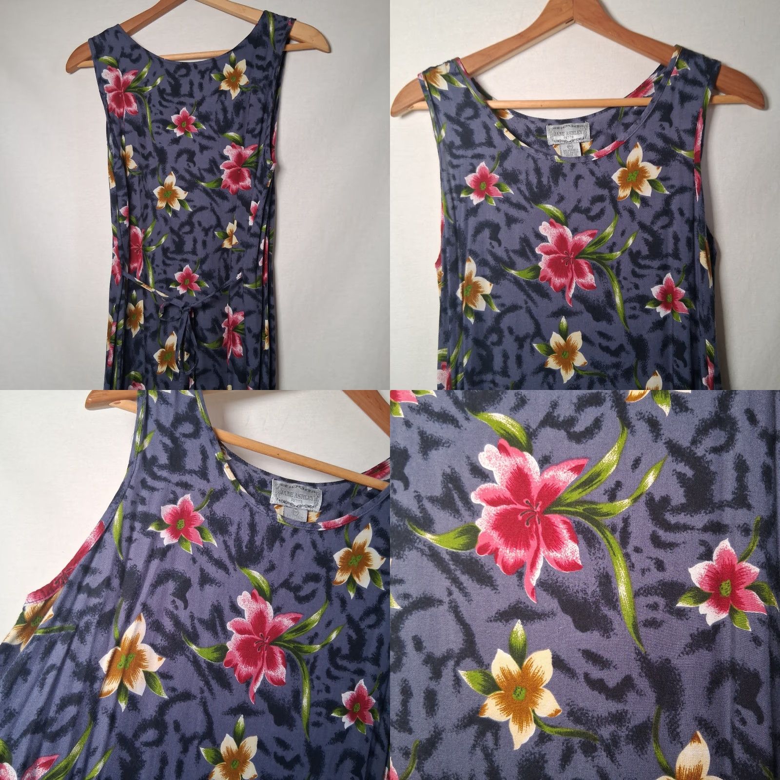 Vintage VINTAGE Jane Ashley Dress Sundress PM Blue Floral 90s Tropical Hibiscus Plumeria Rayon Long Women Ladies Size M / US 6-8 / IT 42-44 - 8 Thumbnail