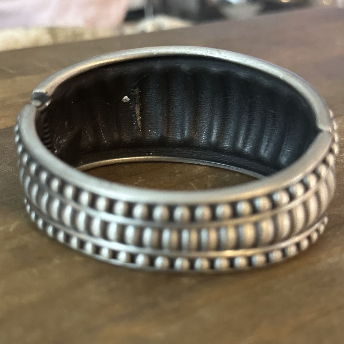 Vintage Vintage chunky pewter puffy ribbed hinged bangle bracelet Size ONE SIZE - 6 Thumbnail