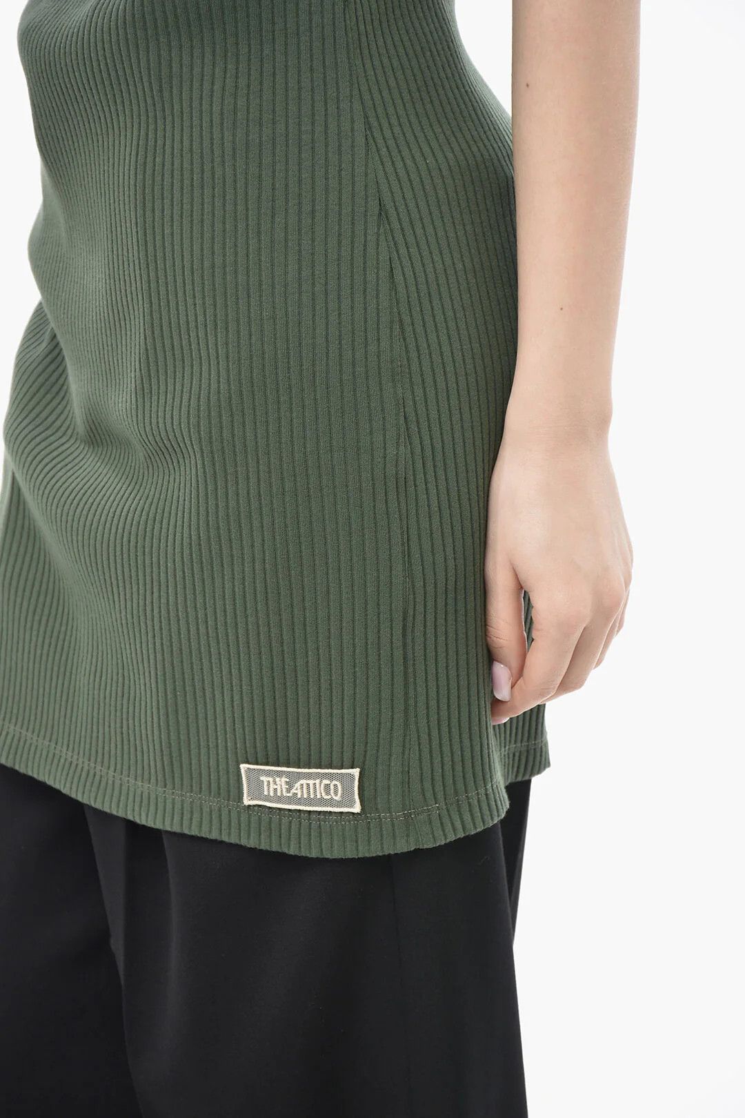 The Attico og1mm0426 Long Ribbed Cotton Tank Top in Military Green Size M / US 6-8 / IT 42-44 - 3 Thumbnail