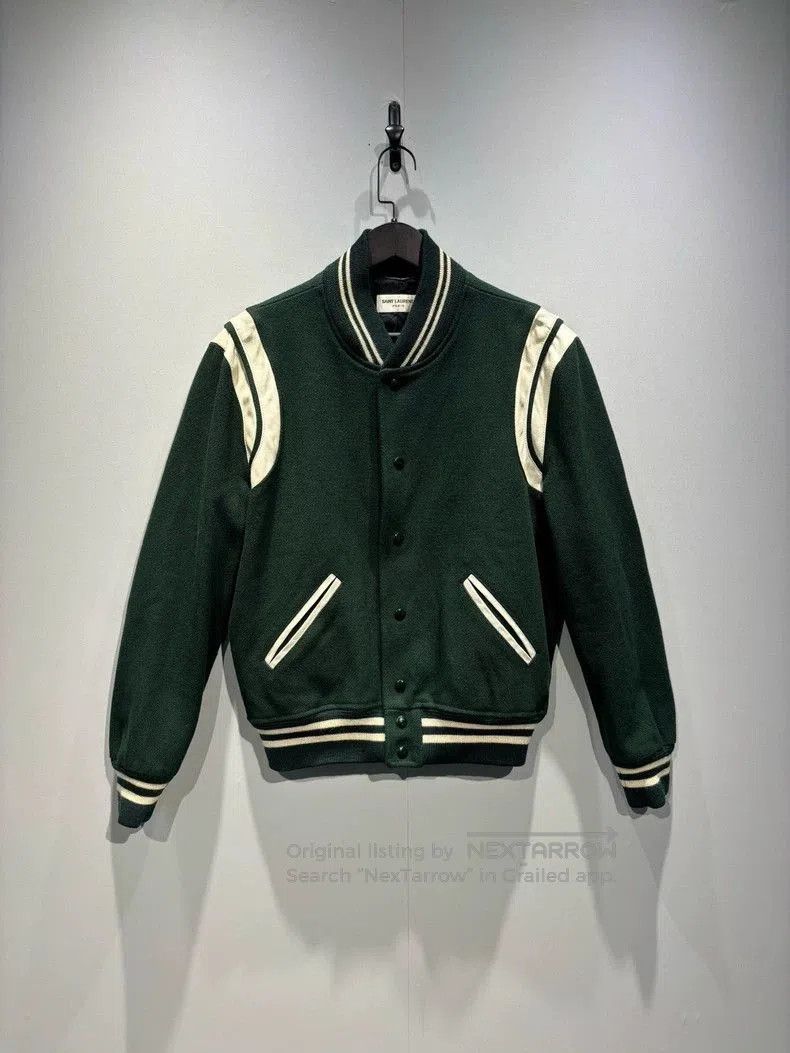 Saint Laurent Paris Saint Laurent Green White Varsity Jacket. Size US L / EU 52-54 / 3 - 1 Thumbnail