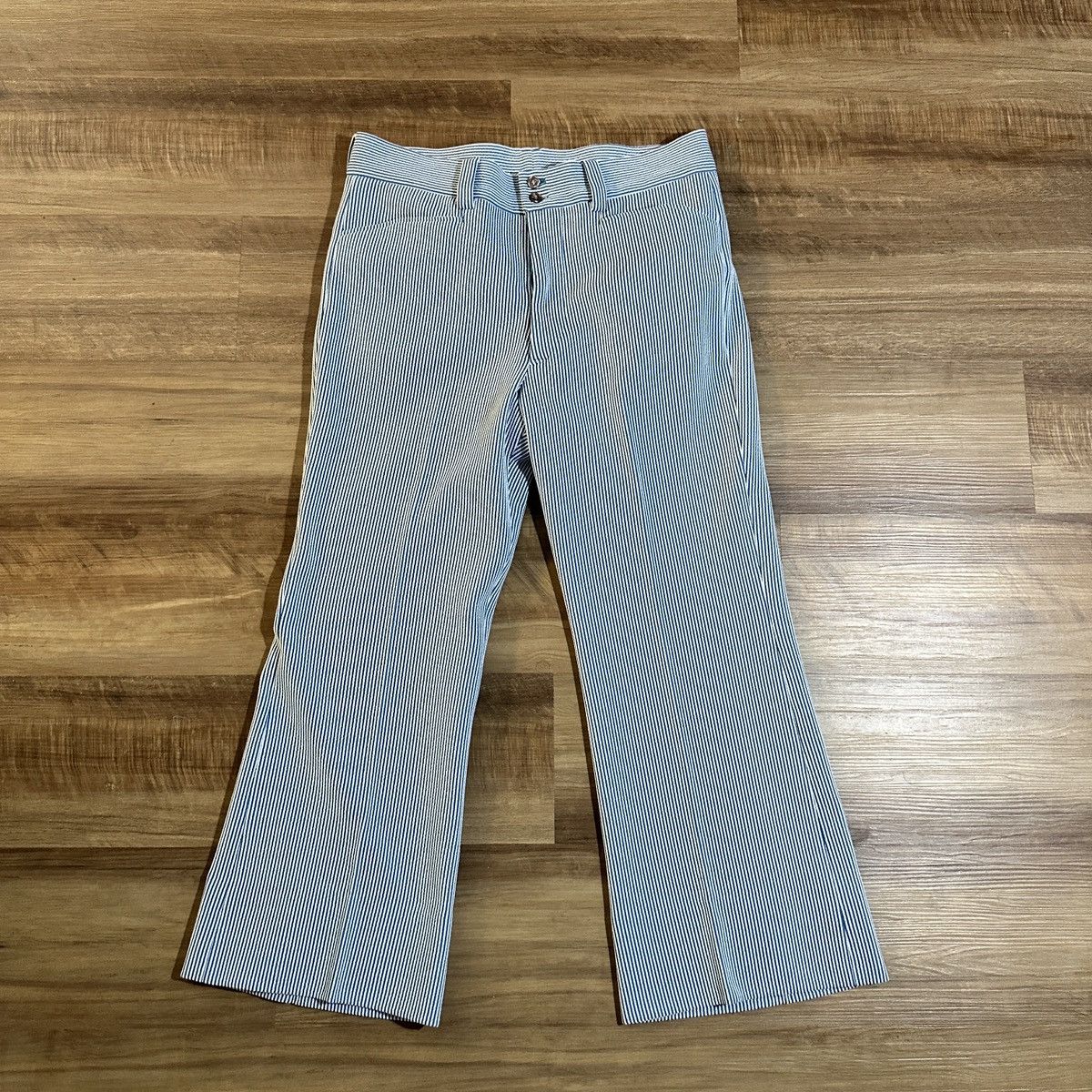 Vintage 1960 Custom Made Bell Bottom Pants 32” x 26” Seersucker Size US 32 / EU 48 - 1 Thumbnail