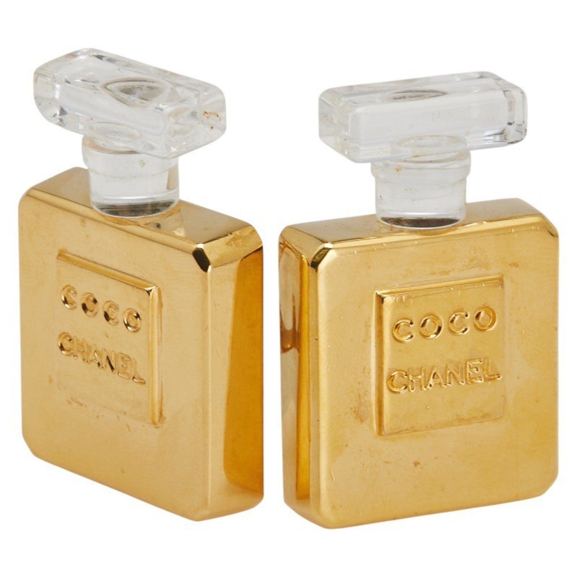 Chanel Chanel perfume bottle earrings, gold and clear plated plastic, women's. Size ONE SIZE - 1 Thumbnail