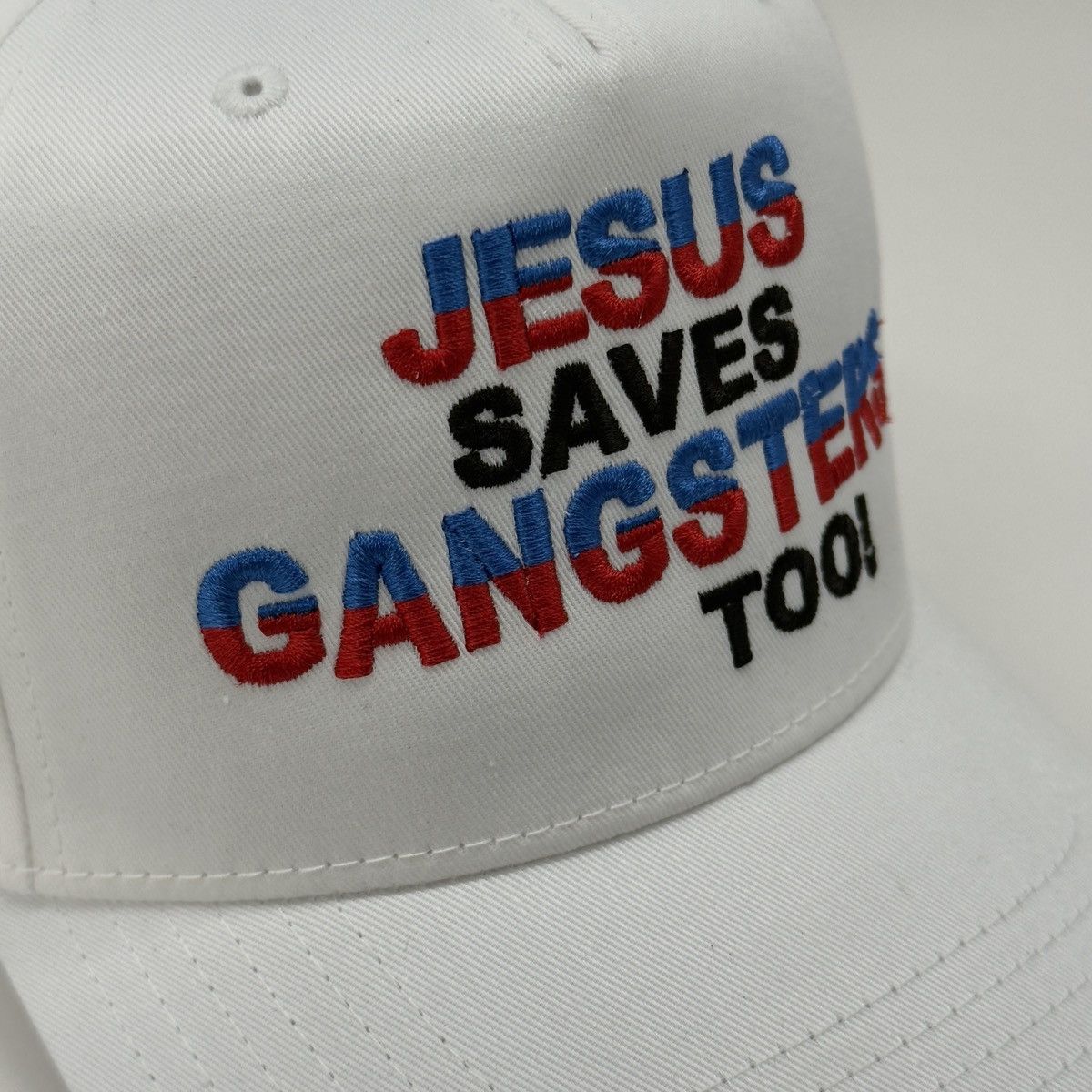 Other LA “Jesus Saves Gangsters Too!” Embroidered White Snapback Size ONE SIZE - 4 Thumbnail