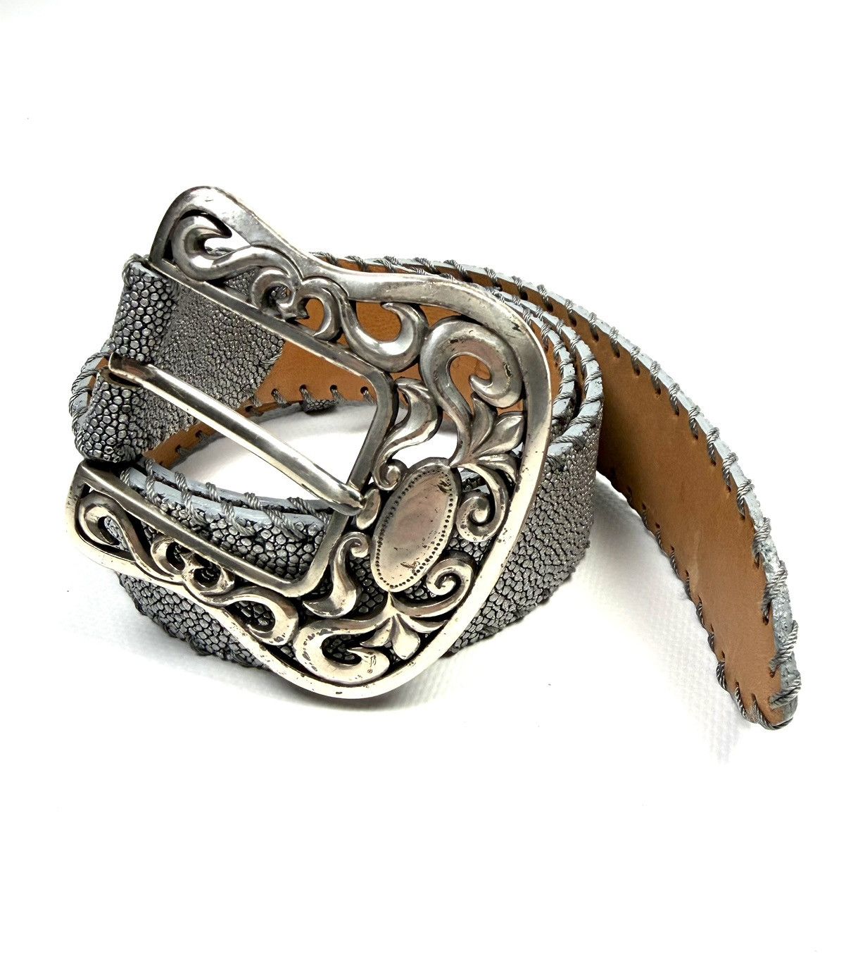 Genuine Leather Y2K Reptile’s House Stingray Leather Belt Italy McBling Size 30 - 2 Thumbnail