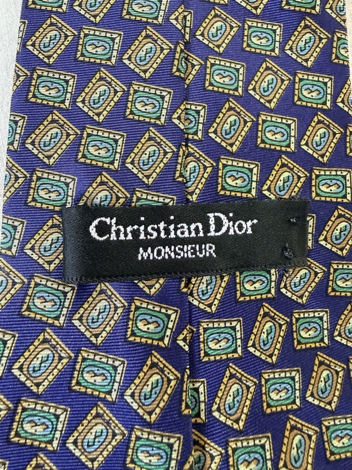 Christian Dior Monsieur Vtg Christian Dior Monsieur Silk Tie Purple Geometric 55" Size ONE SIZE - 2 Thumbnail