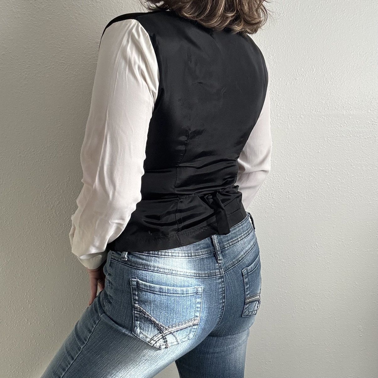 Vintage TRÈS PAQUETTE Vintage Black White Velvet Button Up Blouse Size M / US 6-8 / IT 42-44 - 2 Thumbnail