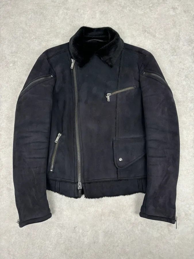 Emporio Armani AW2001 Emporio Armani Dark Navy Shearling Tornado Zip Jacket Size US M / EU 48-50 / 2 - 1 Thumbnail