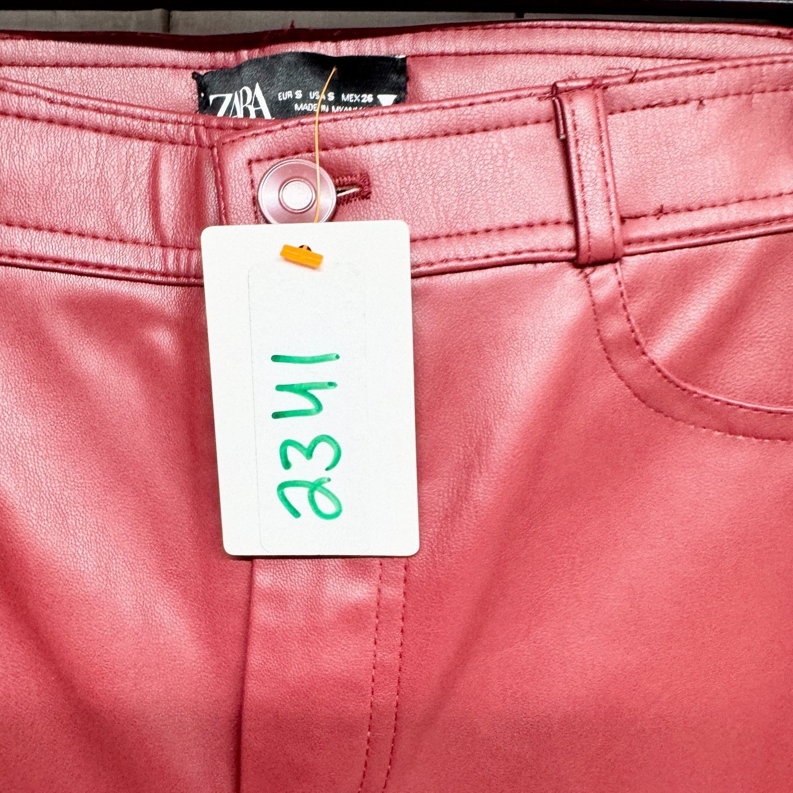 Zara Zara Pants Women Sz Small Red Faux Leather High Rise Skinny Size 27" / US 4 / IT 40 - 2 Thumbnail