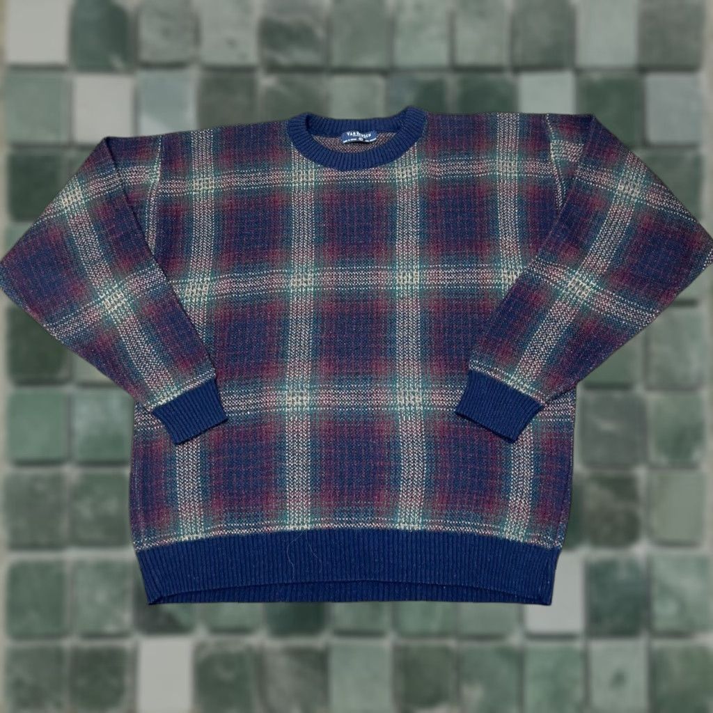 Van Heusen Vintage Van Heusen Men's Sweater 90s Long Sleeve Plaid Blue Acrylic Size Large Size US L / EU 52-54 / 3 - 1 Thumbnail