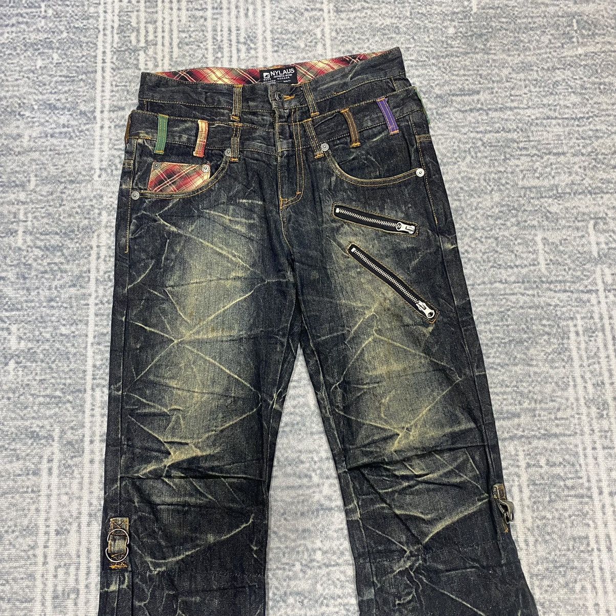 Japanese Brand × Vintage Sick☠️ Nylaus Double Waist Jeans 3Q Punk Grunge Mud Wash Size US 30 / EU 46 - 4 Thumbnail