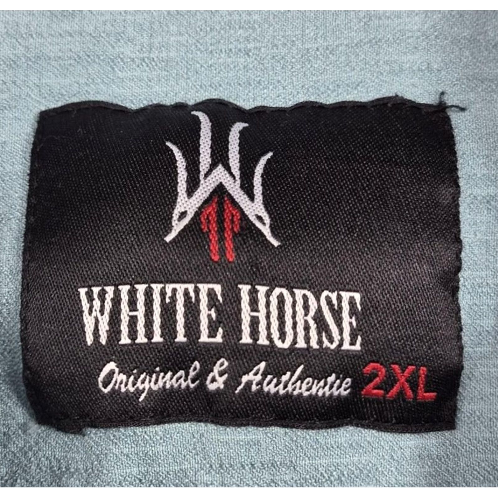 Vintage VINTAGE White Horse Button Up Shirt Mens 2XL Blue Short Sleeve Band Collar Casual Size US XXL / EU 58 / 5 - 5 Thumbnail