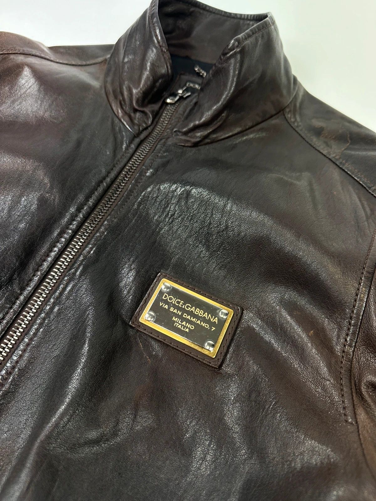 Dolce & Gabbana Dolce & Gabbana 00’s Patinated Brown Leather Jacket Size US L / EU 52-54 / 3 - 4 Thumbnail