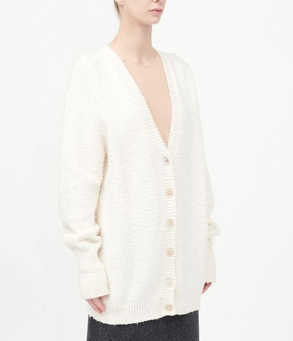 Maison Margiela o1bcso1str0526 Textured Cotton Cardigan in Off White Size M / US 6-8 / IT 42-44 - 2 Thumbnail