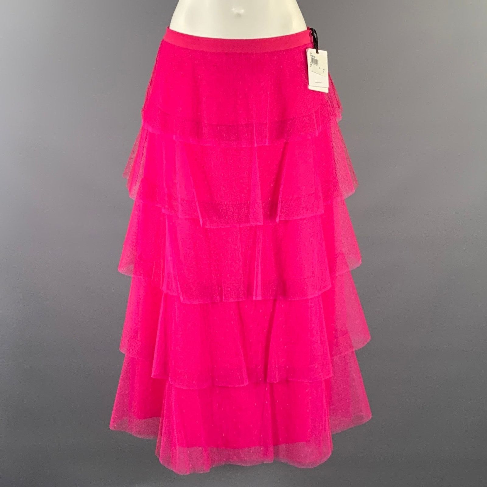 RED Valentino RED VALENTINO Size 6 Pink Polyamide Ruffled A-Line Skirt Size 32" / US 10 / IT 46 - 1 Thumbnail