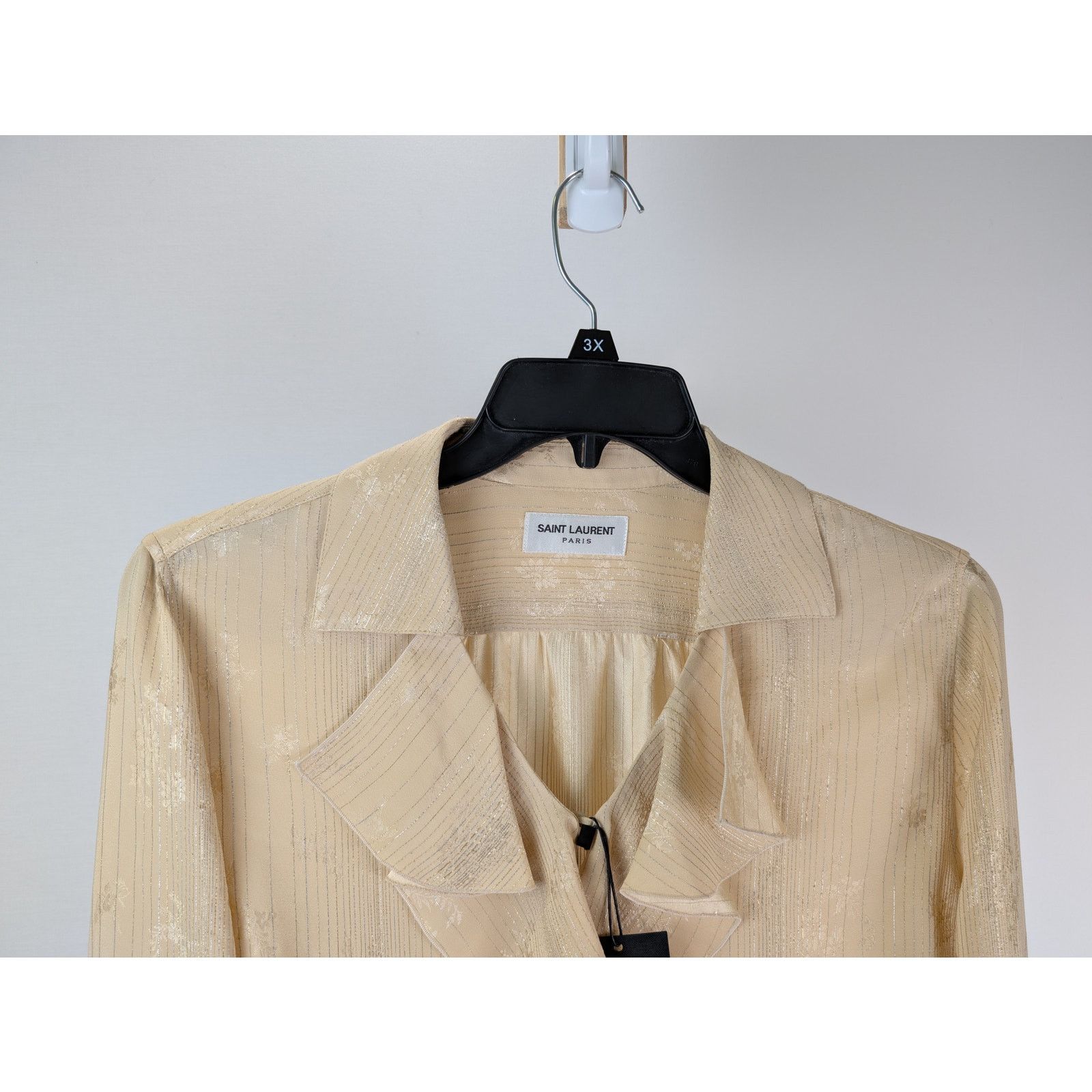 Saint Laurent Paris o1rshd1 Chemise Tight Fitted Ruffled Silk Shirt in Beige Size US S / EU 44-46 / 1 - 3 Thumbnail