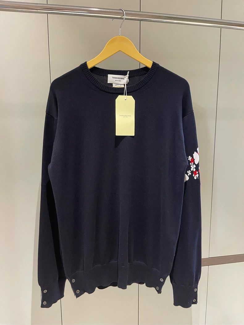 Thom Browne Thom Browne Navy Cherry Blossom Butterfly Sweater - dmc Size US S / EU 44-46 / 1 - 1 Thumbnail