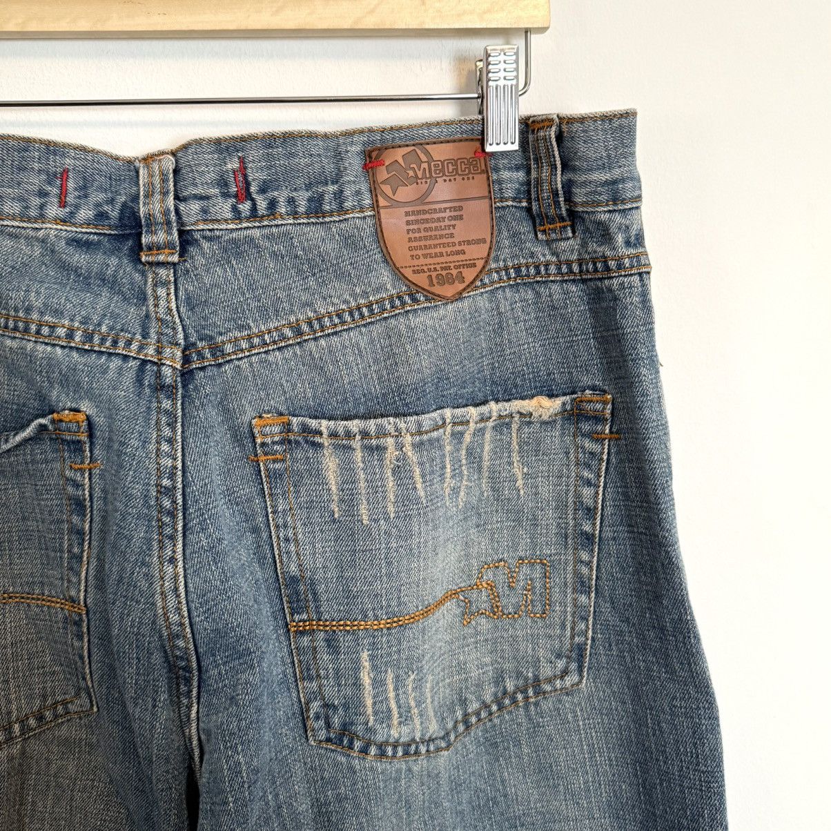 Mecca × Vintage VTG Y2K Mecca Distressed Embroidered Baggy Denim Blue Jeans Size US 40 / EU 56 - 5 Thumbnail