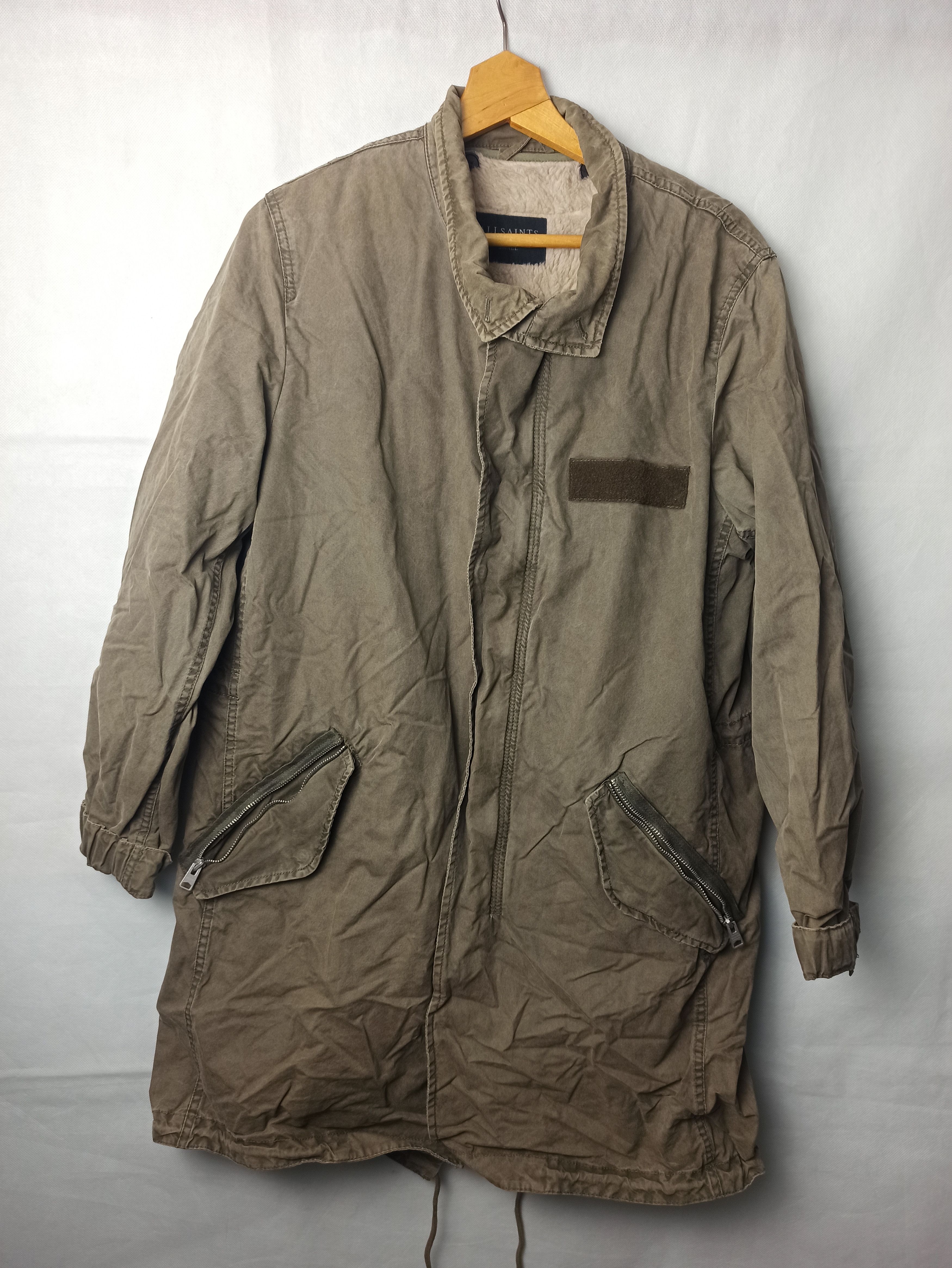 image of Allsaints x Archival Clothing All Saints Yukon Parka Fishtail Coat in Khaki, Men's (Size Small)