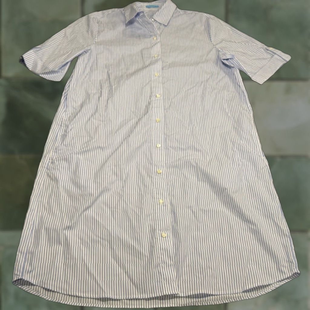 J.McLaughlin J. McLaughlin Shirt Dress Women M Blue-White Striped Midi Collared Pocket Button-Down Casual Dress Size M / US 6-8 / IT 42-44 - 1 Thumbnail