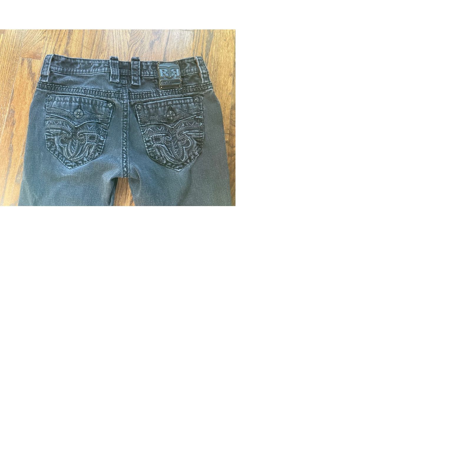 Vintage Rock Revival Jeans Slim Straight 33x27 Black Flap Pockets Mens Regular Size 33 Inseam 27 China Size US 33 - 9 Thumbnail