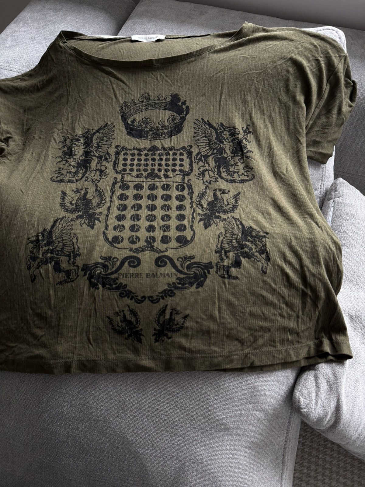 Balmain Rare Pierre Balmain 2012 Graphic Khaki T-Shirt Sz Oversize M Size US M / EU 48-50 / 2 - 5 Thumbnail