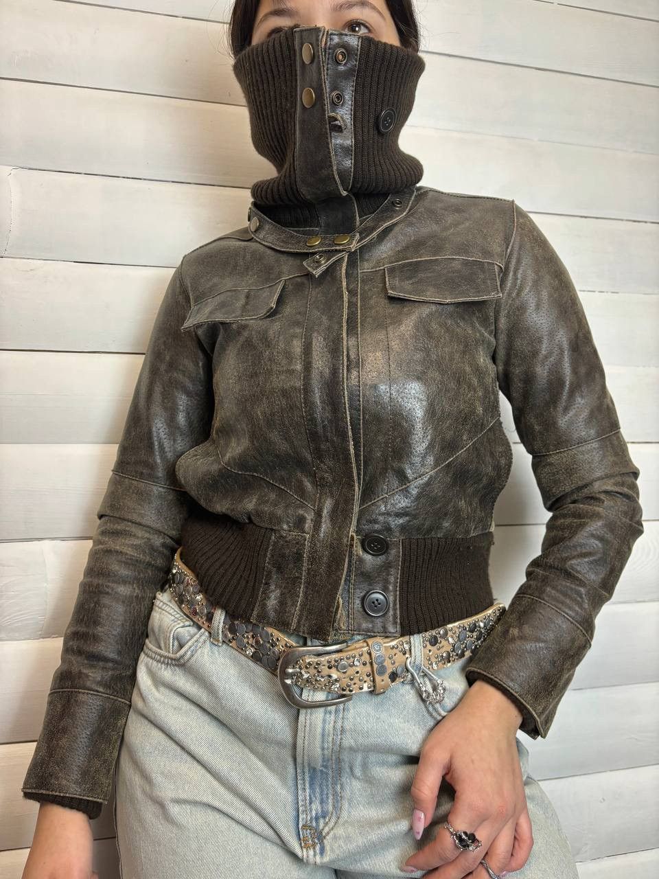 Japanese Brand Vintage Y2K BAY Ostrich Skin Leather Collar IfSixWas Style Size US S / EU 44-46 / 1 - 1 Thumbnail