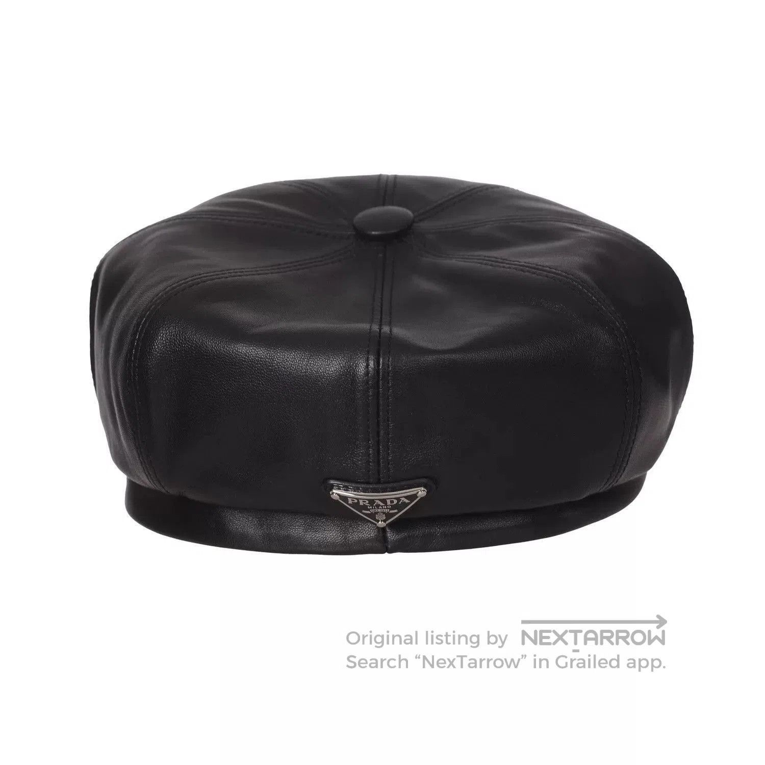 Prada Black Leather Newsboy Cap. Size ONE SIZE - 2 Thumbnail
