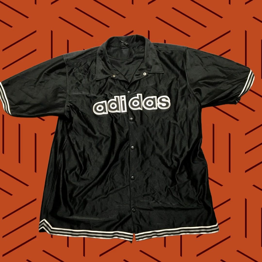 Adidas Vintage Adidas Satin Shooting Shirt Mens 2XL Black Spellout Snap Basketball Y2k Size US XXL / EU 58 / 5 - 1 Thumbnail