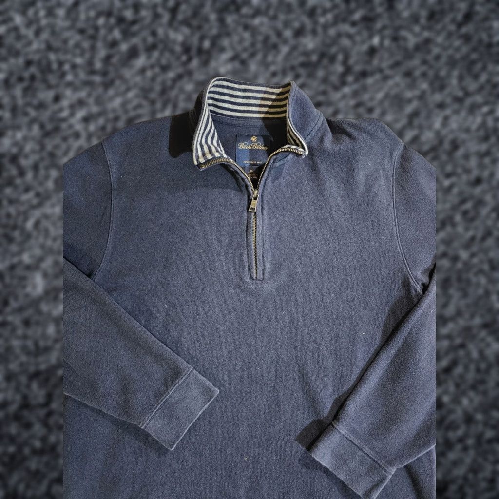 Brooks Brothers Brooks Brothers Signature 1/4 Zip Pima Cotton Mock Neck Pullover Sweater Mens X-Large Blue Size US XL / EU 56 / 4 - 1 Thumbnail