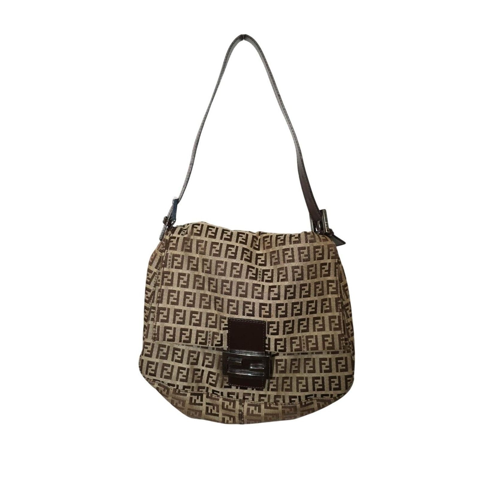 Vintage Fendi Zucchino Canvas/leather Shoulder Bag Brown, Women's