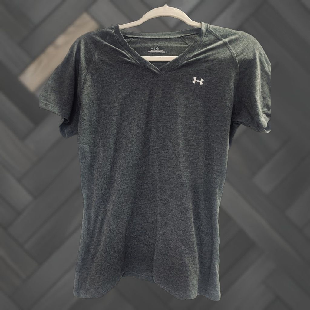 Under Armour Under armour Women's Top T-Shirt Medium V-Neck Gray Short Sleeve Pullover Logo Breathable Athletic Fit Activewear Shirt Size M / US 6-8 / IT 42-44 - 1 Thumbnail